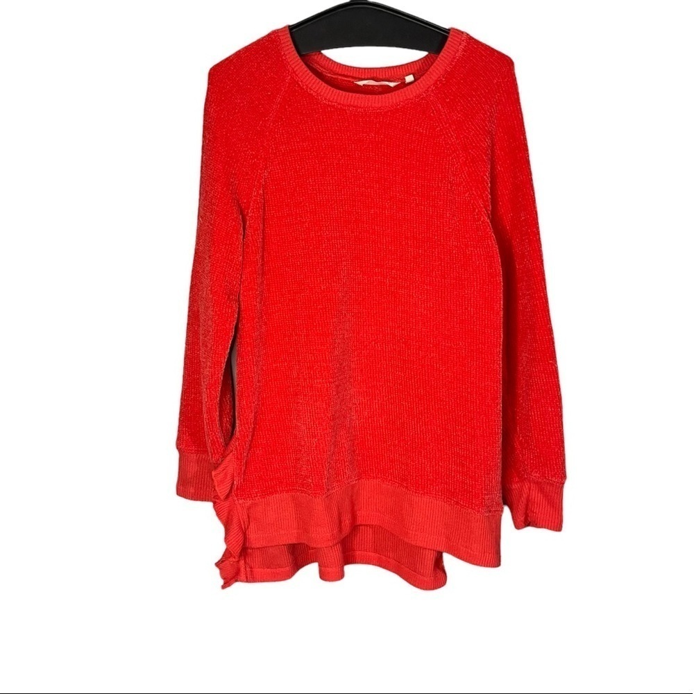 Soft Surroundings Coral Red Knit Flutter Side Hem Sweater Size Medium